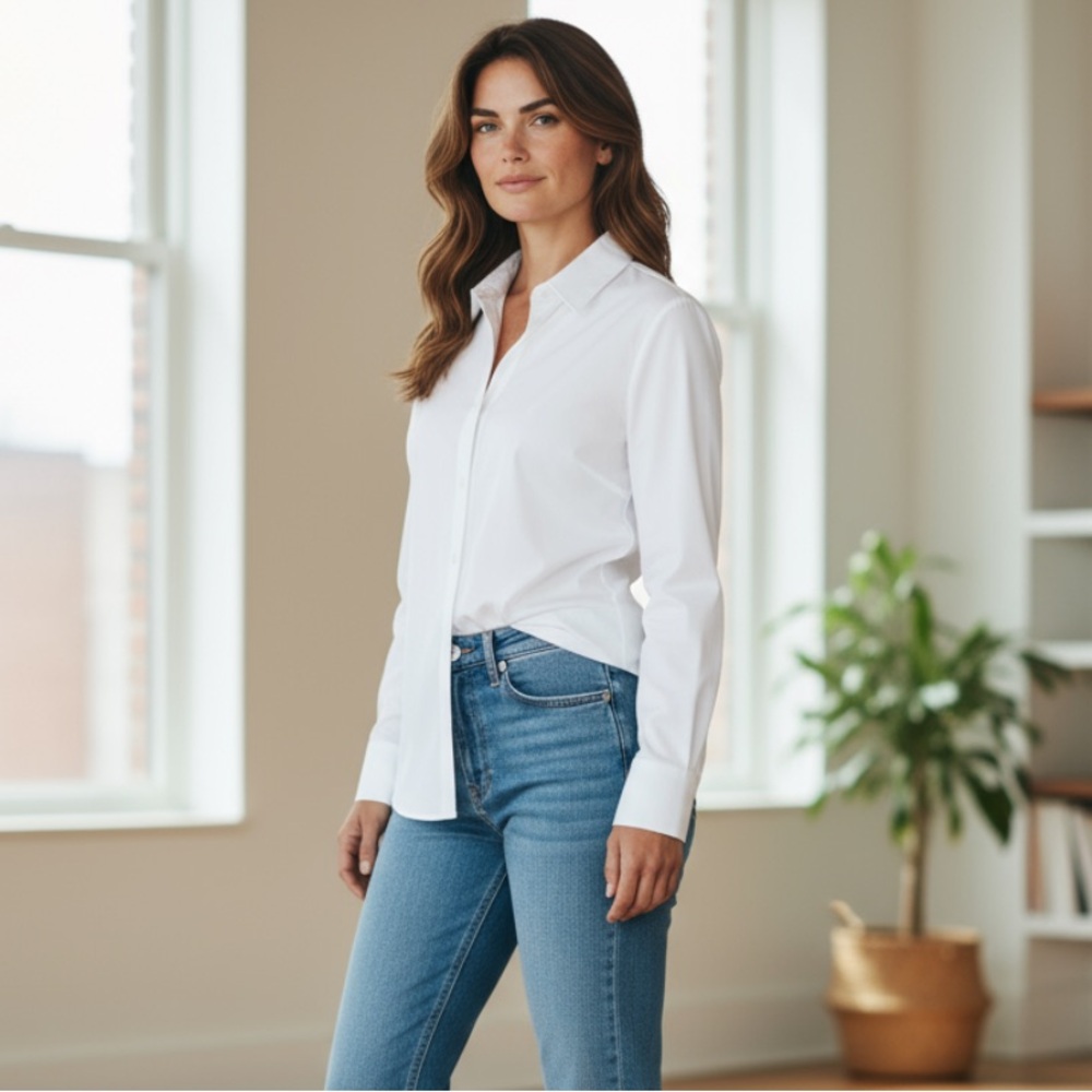 Patrick Christopher 100% silk almond tinted button up blouse!